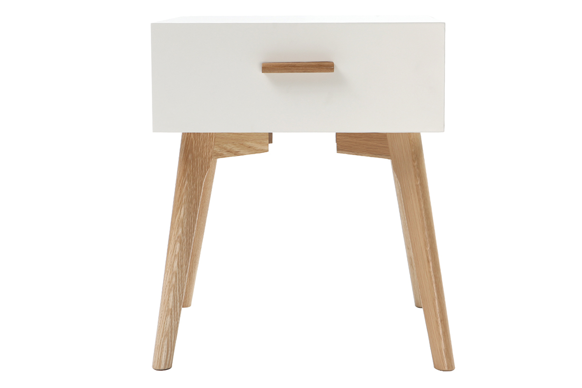 Mesa de noche roble y blanco GILDA
