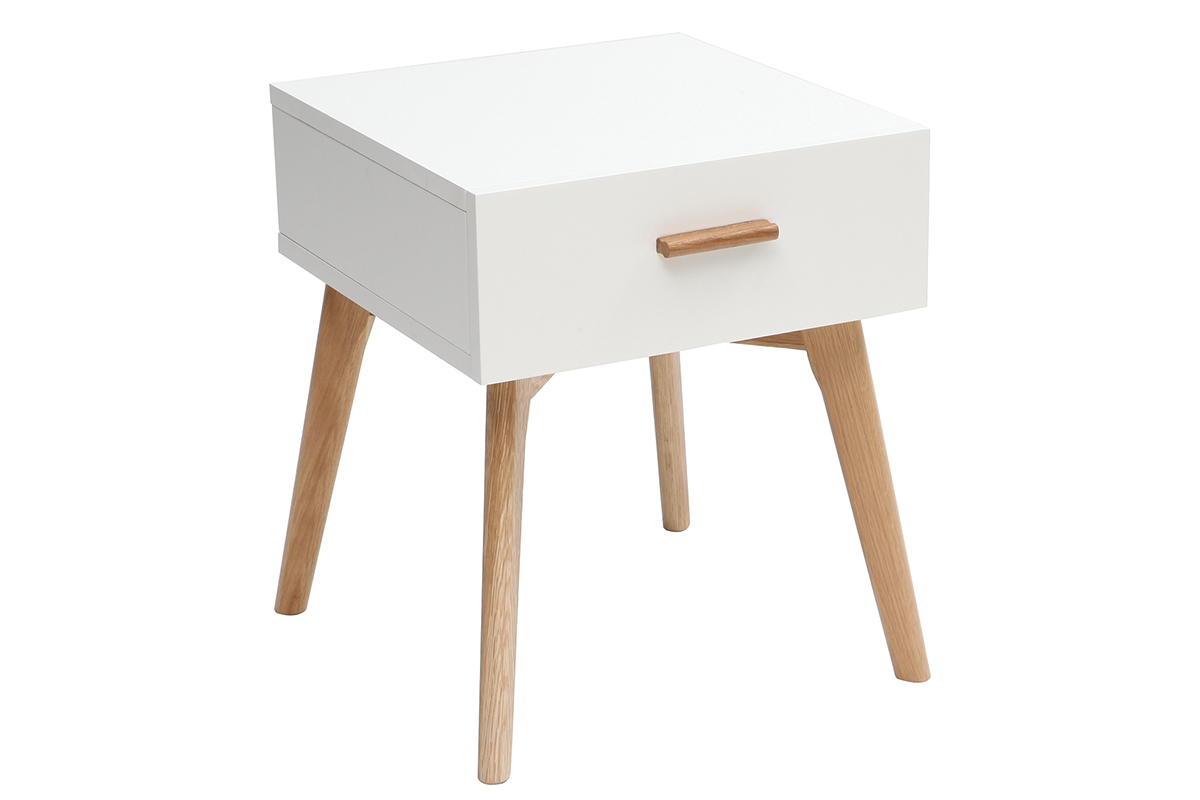 Mesa de noche roble y blanco GILDA