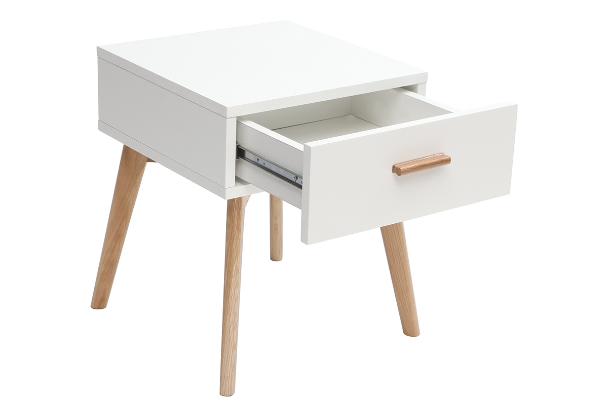 Mesa de noche roble y blanco GILDA