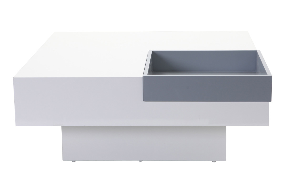 Mesa de saln de diseo lacada blanca bandeja grs amovible TEENA