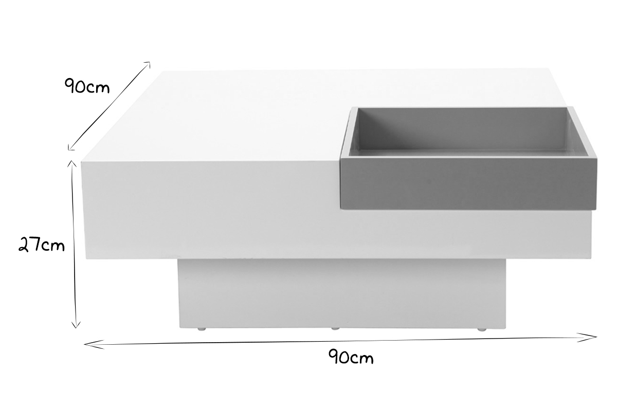 Mesa de saln de diseo lacada blanca bandeja grs amovible TEENA