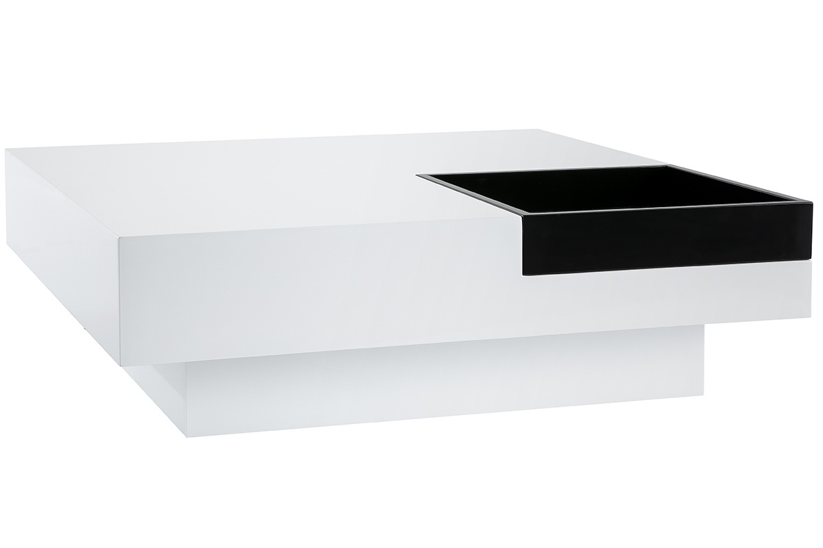 Mesa de saln de diseo lacada blanca bandeja negra amovible TEENA