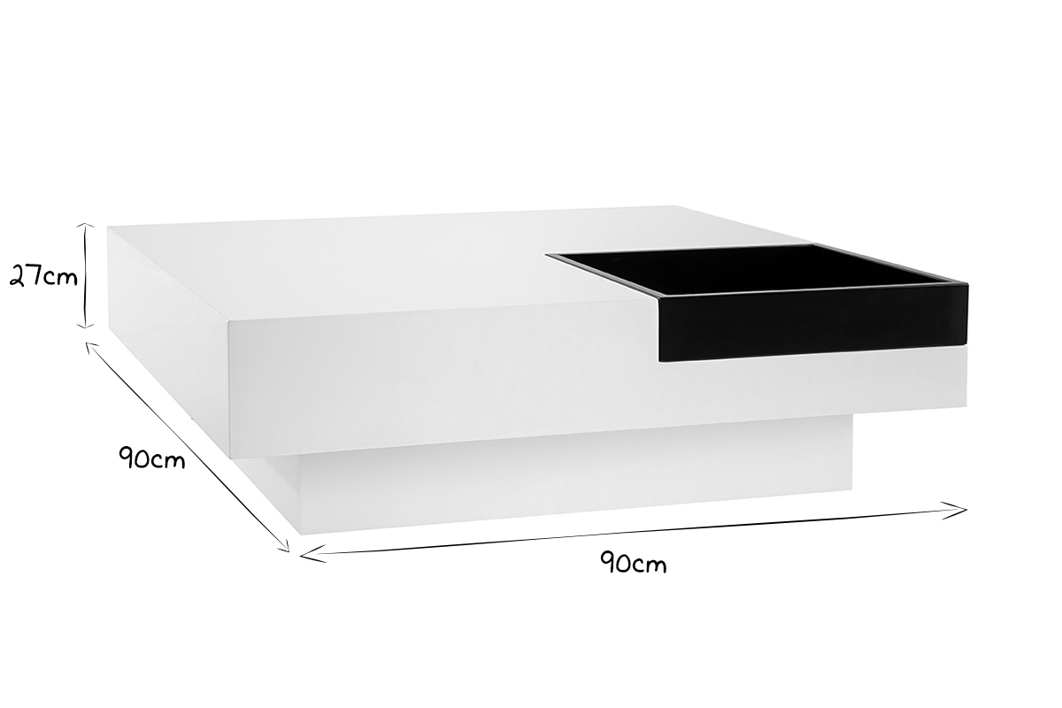 Mesa de saln de diseo lacada blanca bandeja negra amovible TEENA