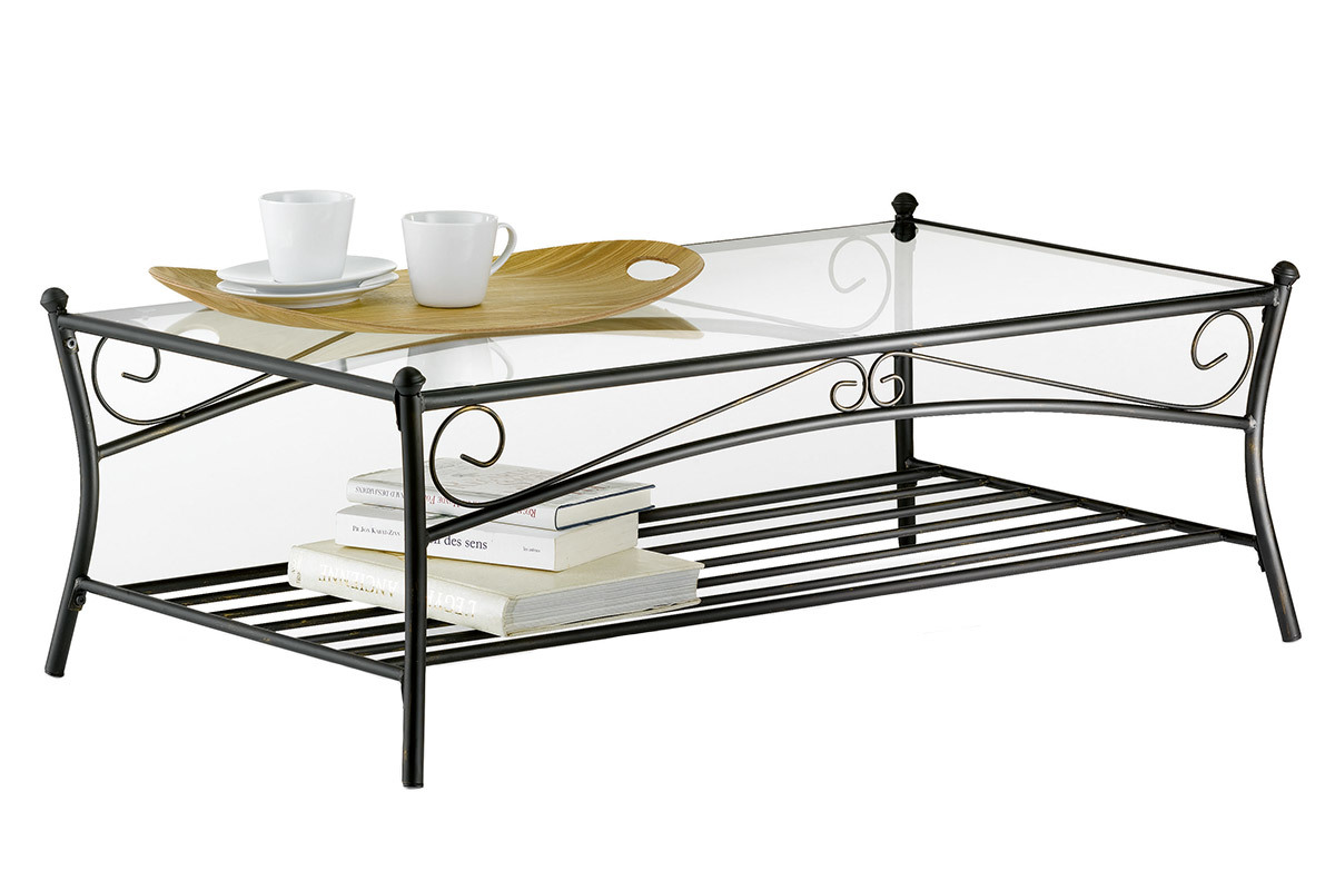 Mesa de saln FLORENCE de acero y de cristal templado