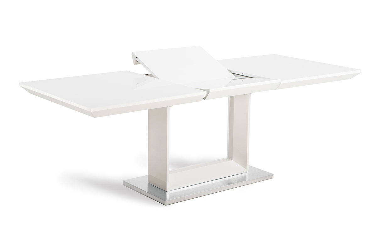 Mesa dise�o extensible blanca brillante 160-220cm base aluminio cepillado ELENI