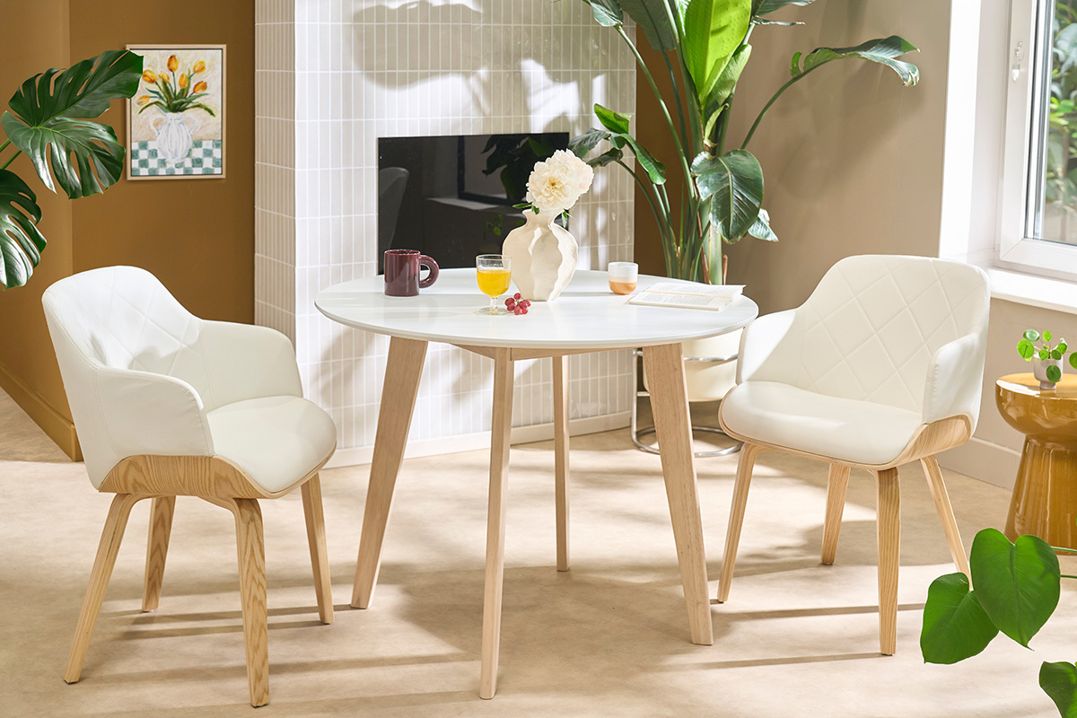 Mesa dise�o madera y blanco D100 LEENA