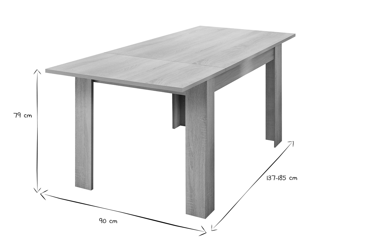 Mesa extensible chapada en roble claro rectangular 137-185cm KOFI