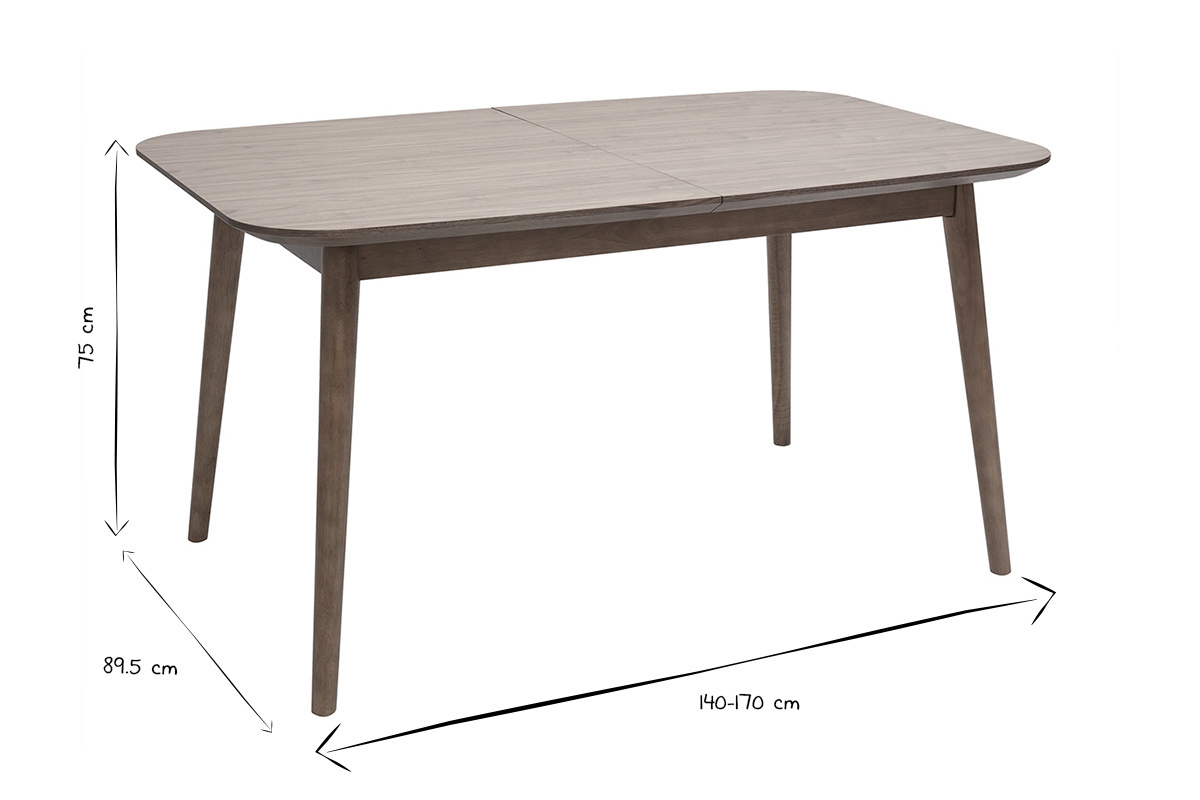 Mesa extensible con extensiones integradas rectangular en madera oscura nogal L140-170 cm ANK