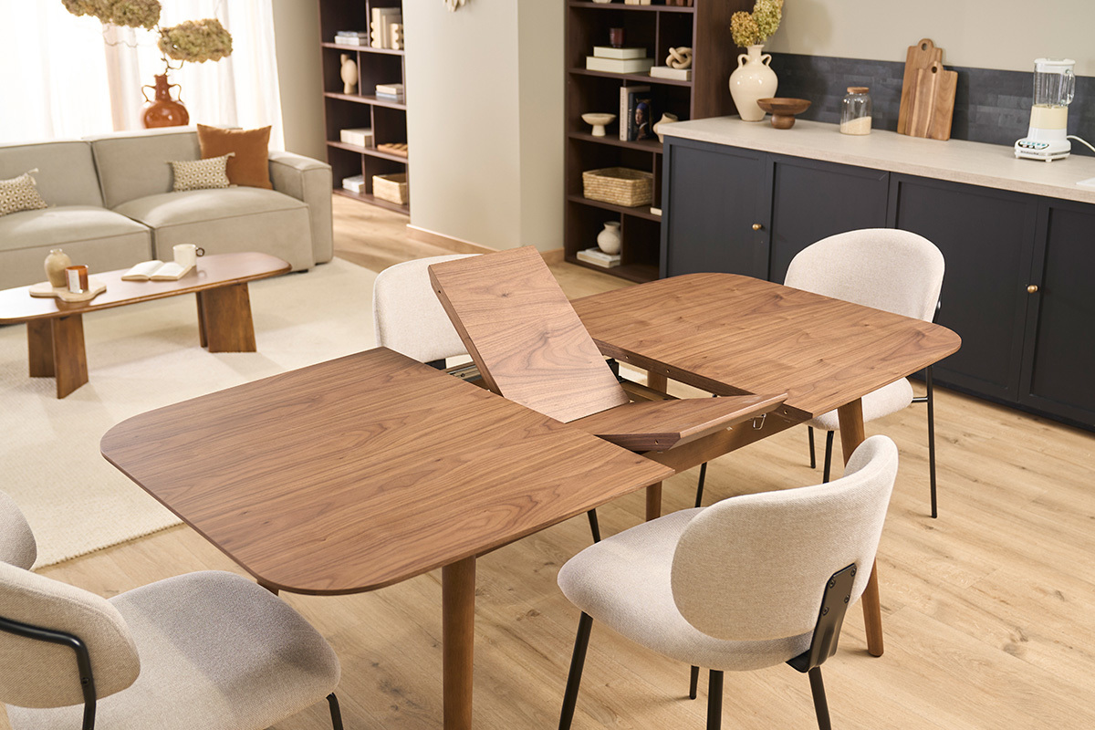 Mesa extensible con extensiones integradas rectangular en madera oscura nogal L140-170 cm ANK
