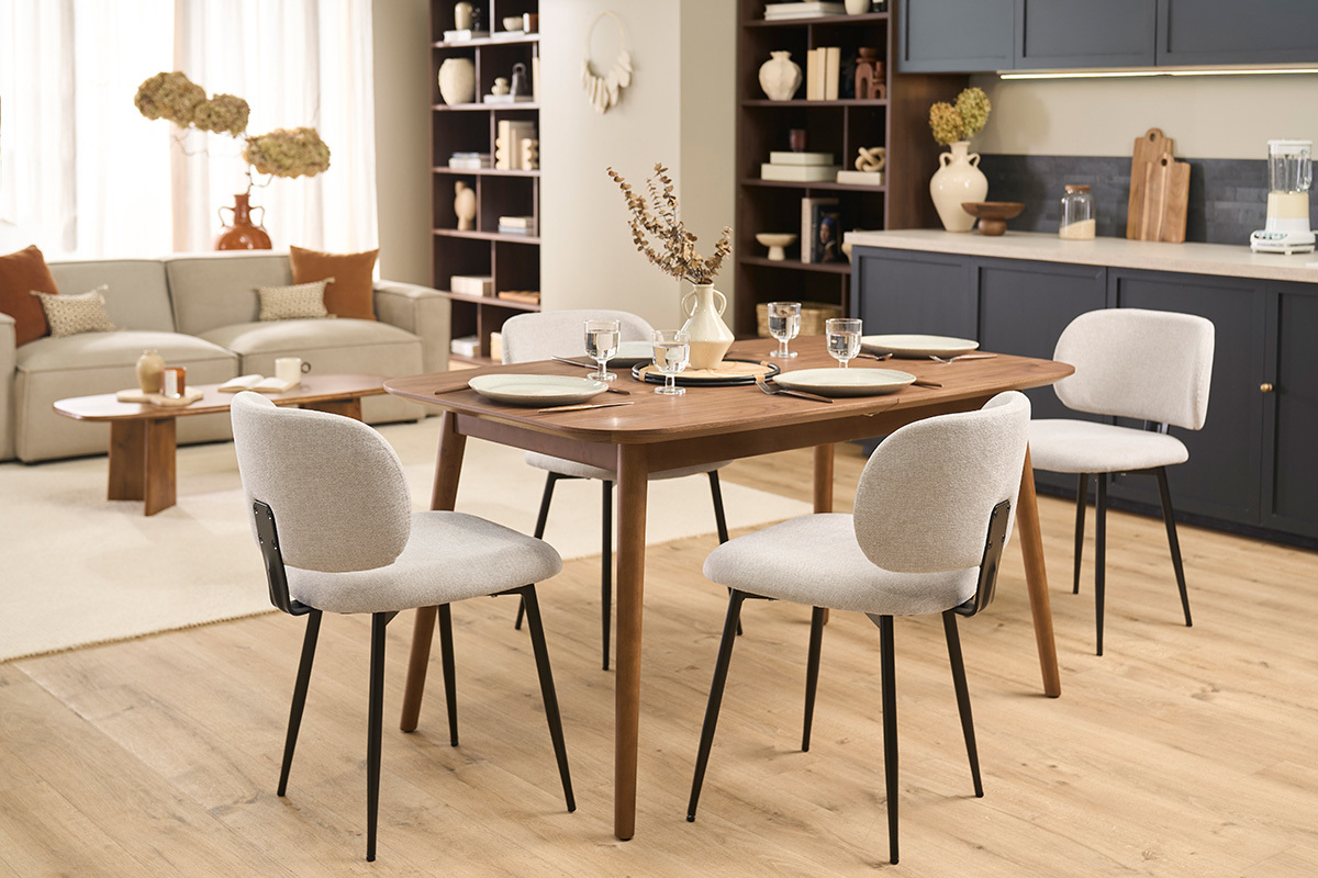 Mesa extensible con extensiones integradas rectangular en madera oscura nogal L140-170 cm ANK