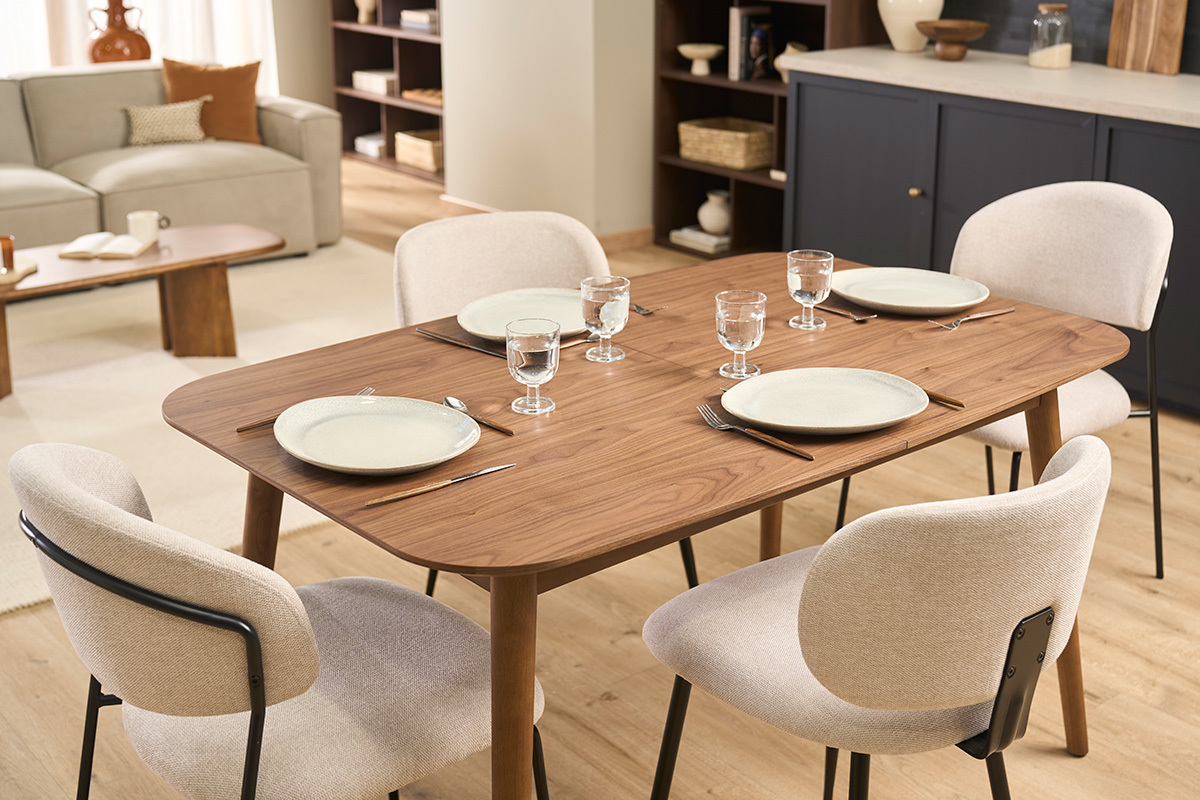 Mesa extensible con extensiones integradas rectangular en madera oscura nogal L140-170 cm ANK