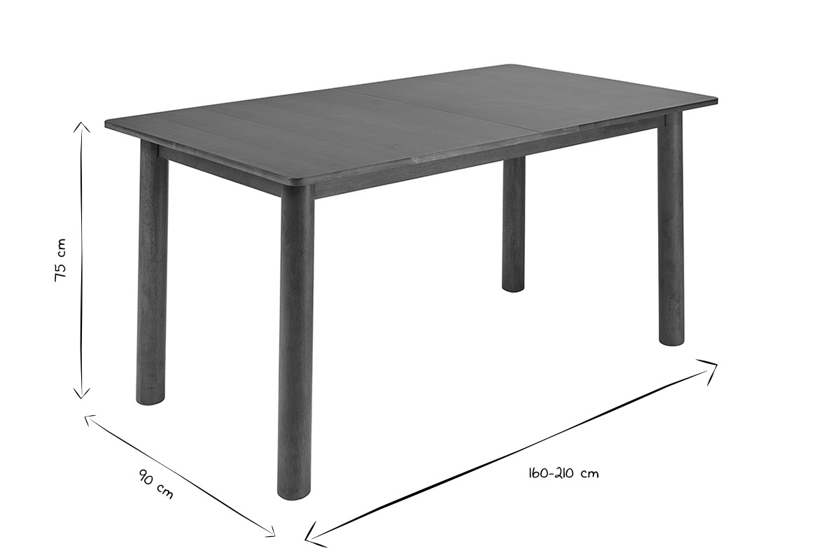 Dimensiones de la mesa extensible CLAUDIE en blanco y negro, 160-210 cm de largo, 90 cm de ancho, 75 cm de alto