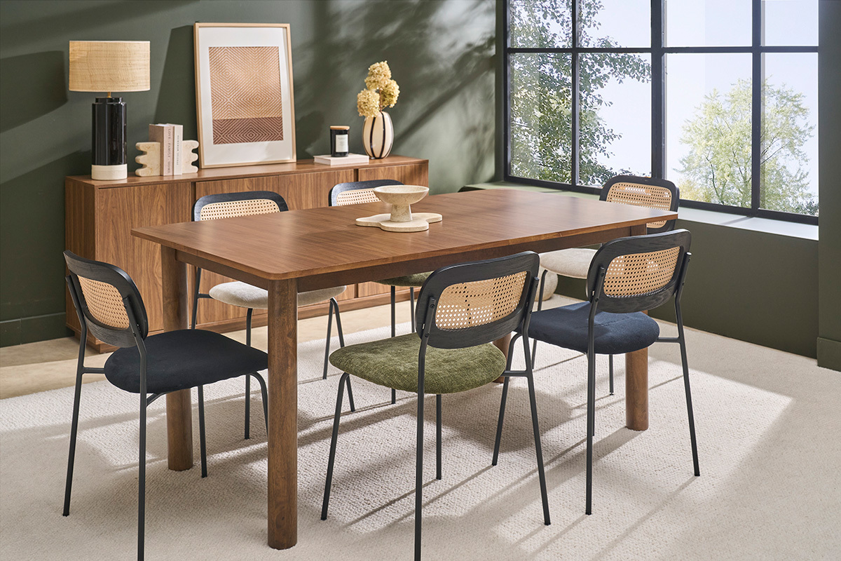 Mesa extensible con extensiones integradas rectangular madera oscura nogal L160-210 cm CLAUDIE