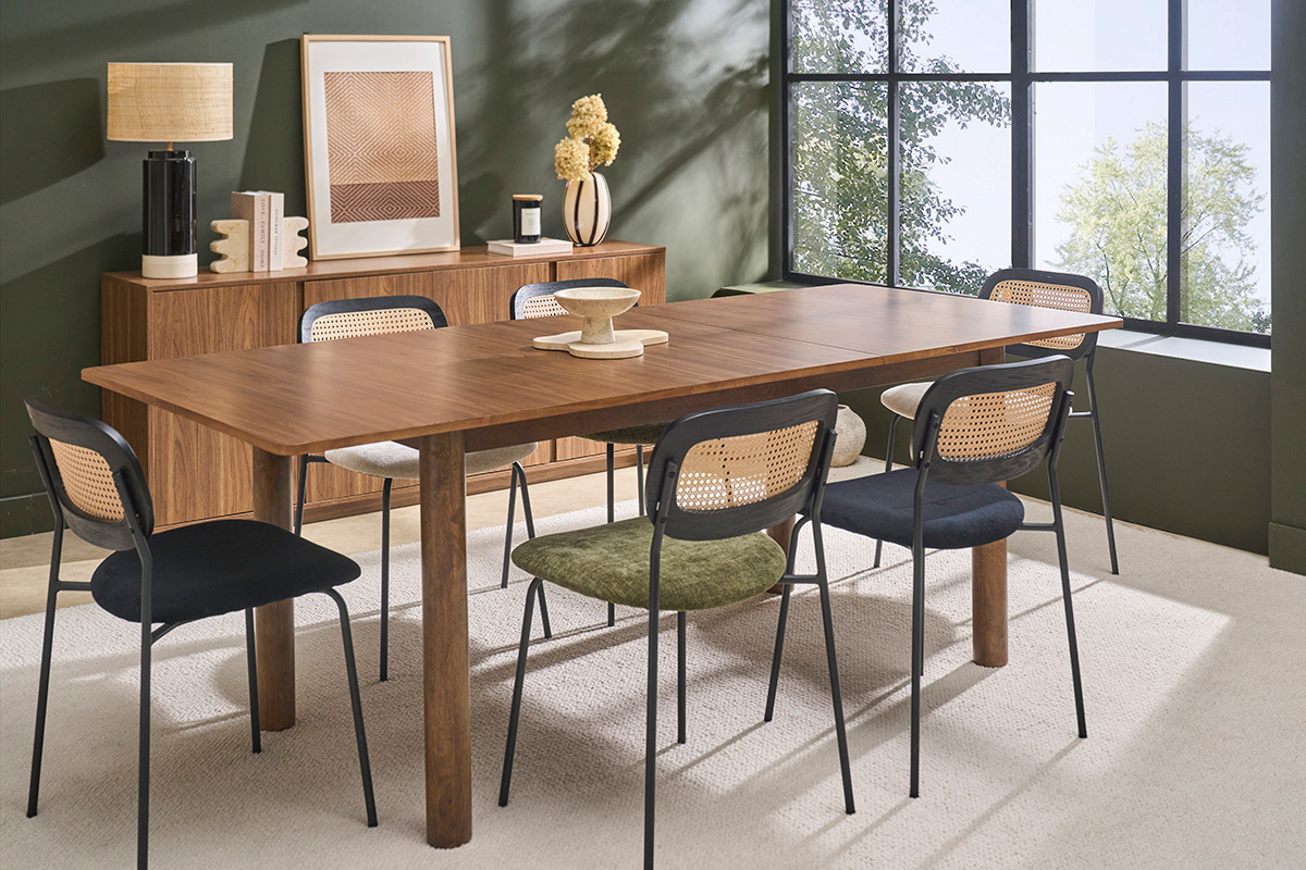 Mesa extensible con extensiones integradas rectangular madera oscura nogal L160-210 cm CLAUDIE