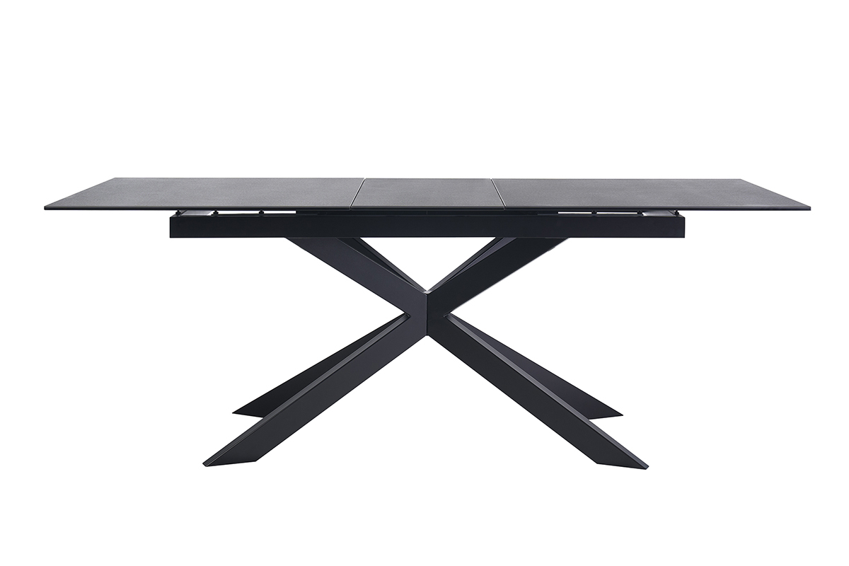 Mesa de comedor extensible de cer�mica negra y metal, vista frontal