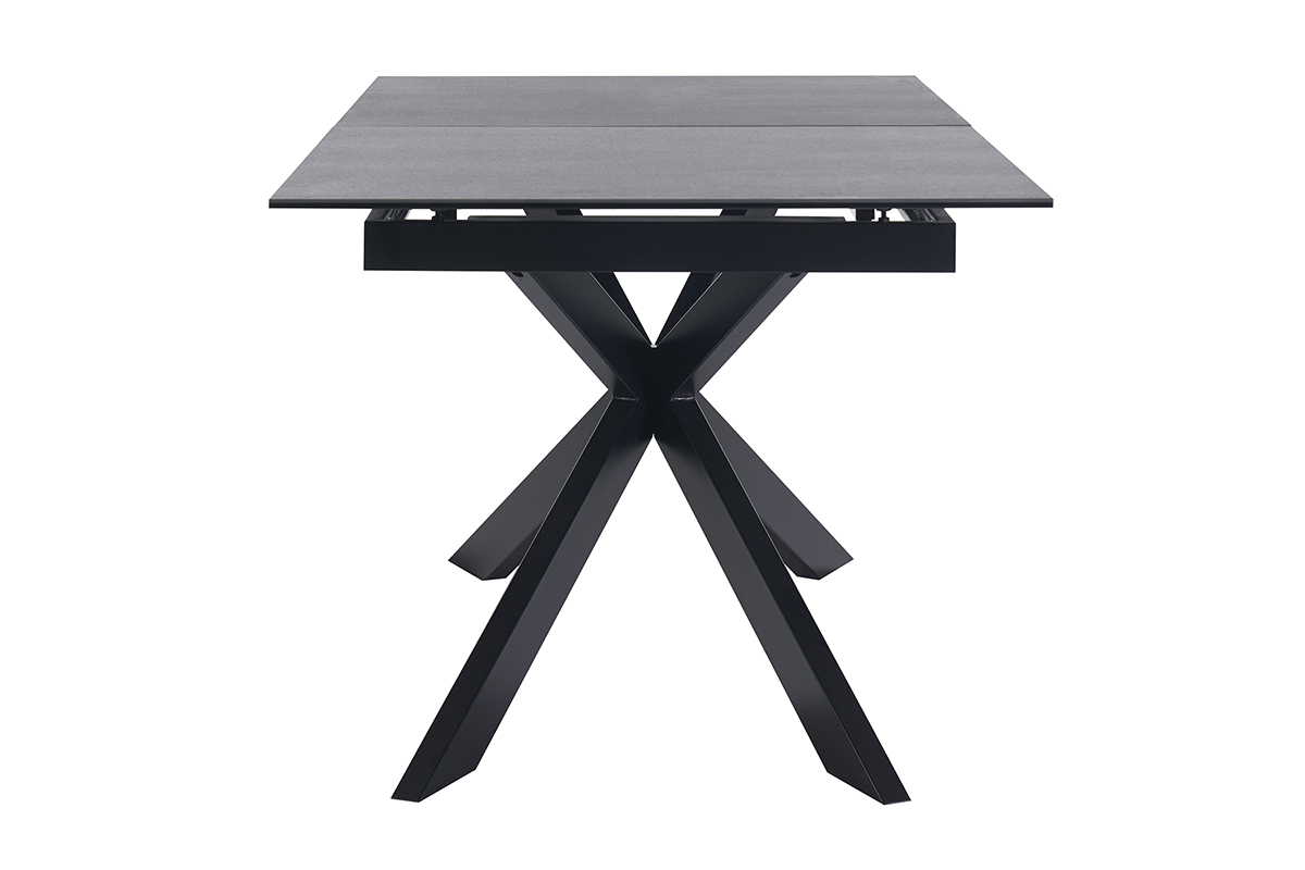 Mesa de comedor extensible de cer�mica negra y metal, vista de perfil