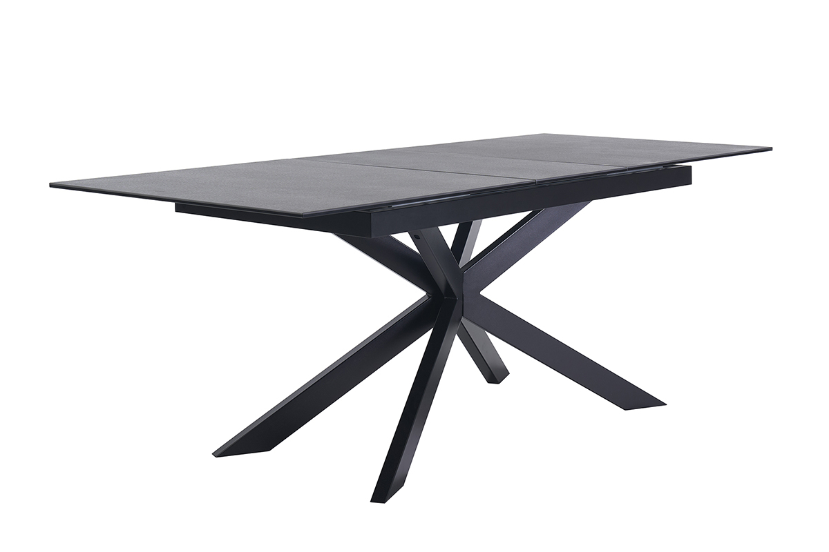 Mesa de comedor extensible de cer�mica negra y metal, vista en tres cuartos