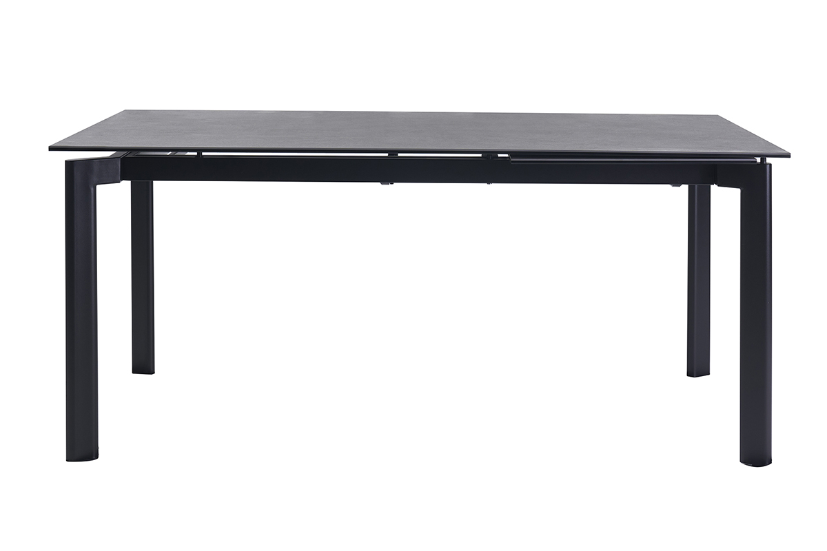 Mesa de comedor extensible en cer�mica negra y metal, vista frontal