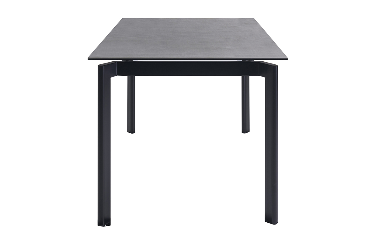 Mesa de comedor extensible CARA de cer�mica negra y metal, vista de perfil.