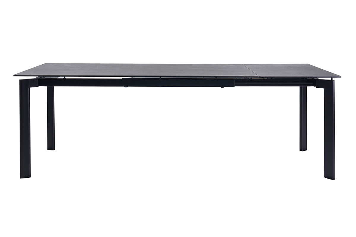 Mesa de comedor extensible de cer�mica negra y metal, vista frontal
