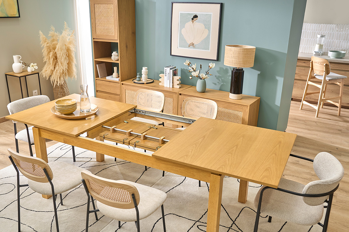 Mesa extensible de madera clara roble L170-230 cm SYLVA