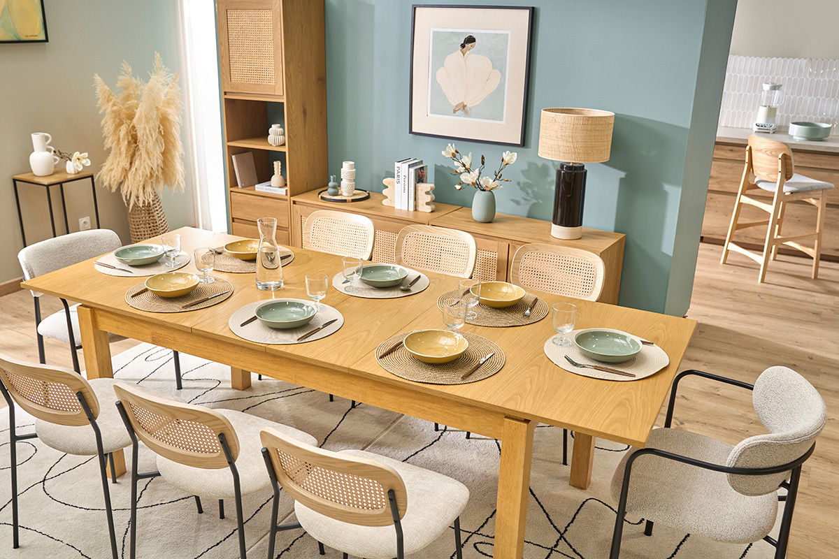 Mesa extensible de madera clara roble L170-230 cm SYLVA