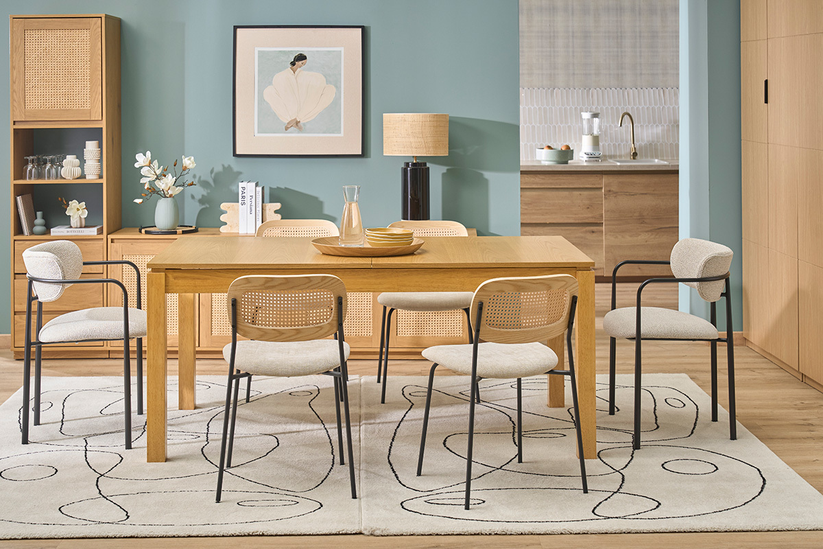 Mesa extensible de madera clara roble L170-230 cm SYLVA