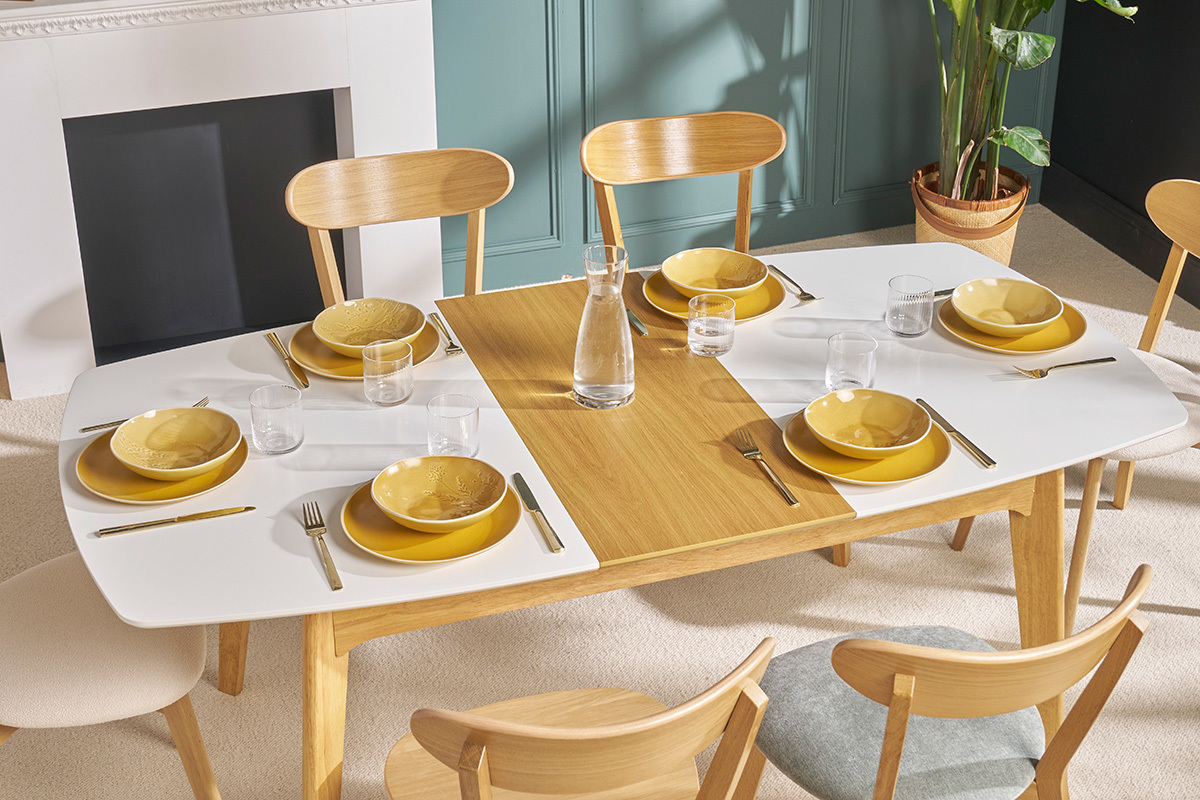 Mesa extensible nrdica blanca y madera MEENA