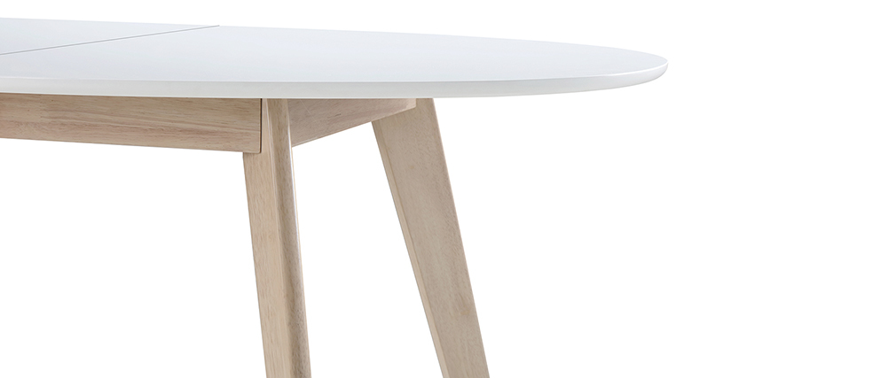 Mesa extensible oval blanca y madera clara L150-200 LEENA