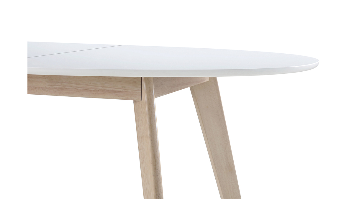 Mesa extensible oval blanca y madera clara L150-200 LEENA