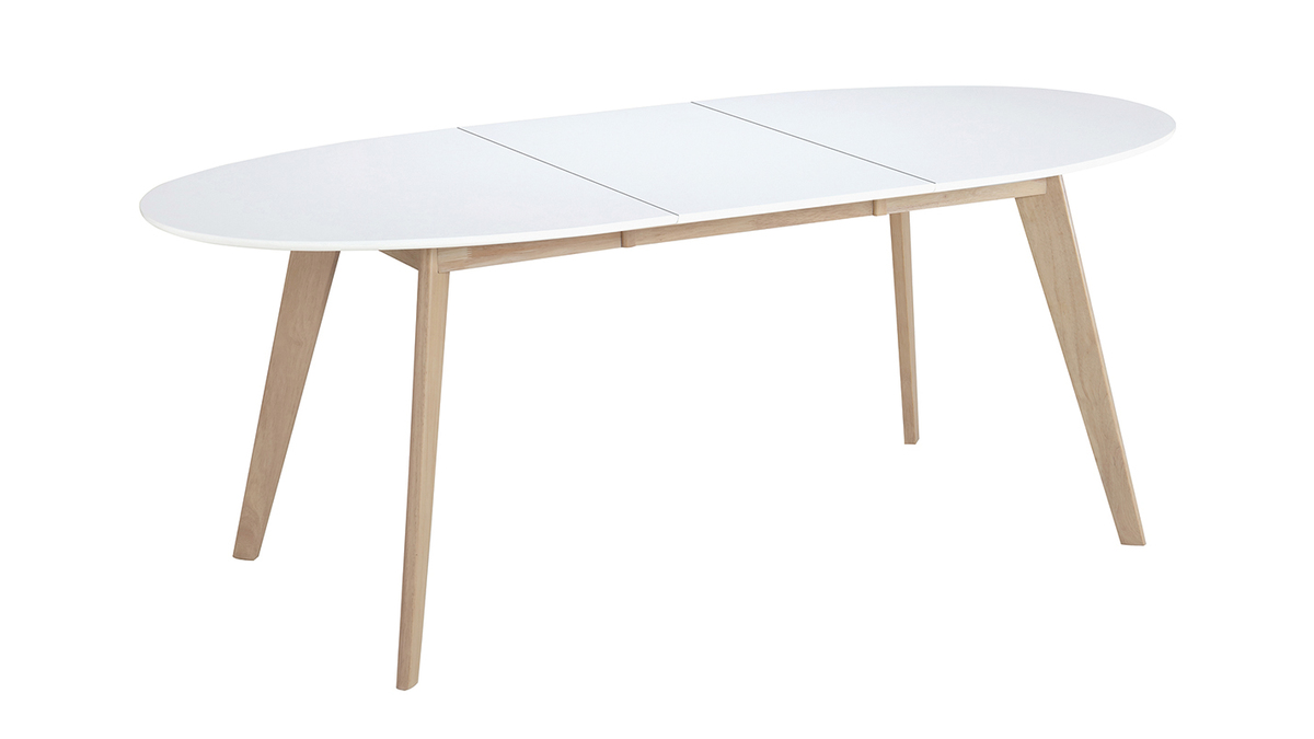 Mesa extensible oval blanca y madera clara L150-200 LEENA