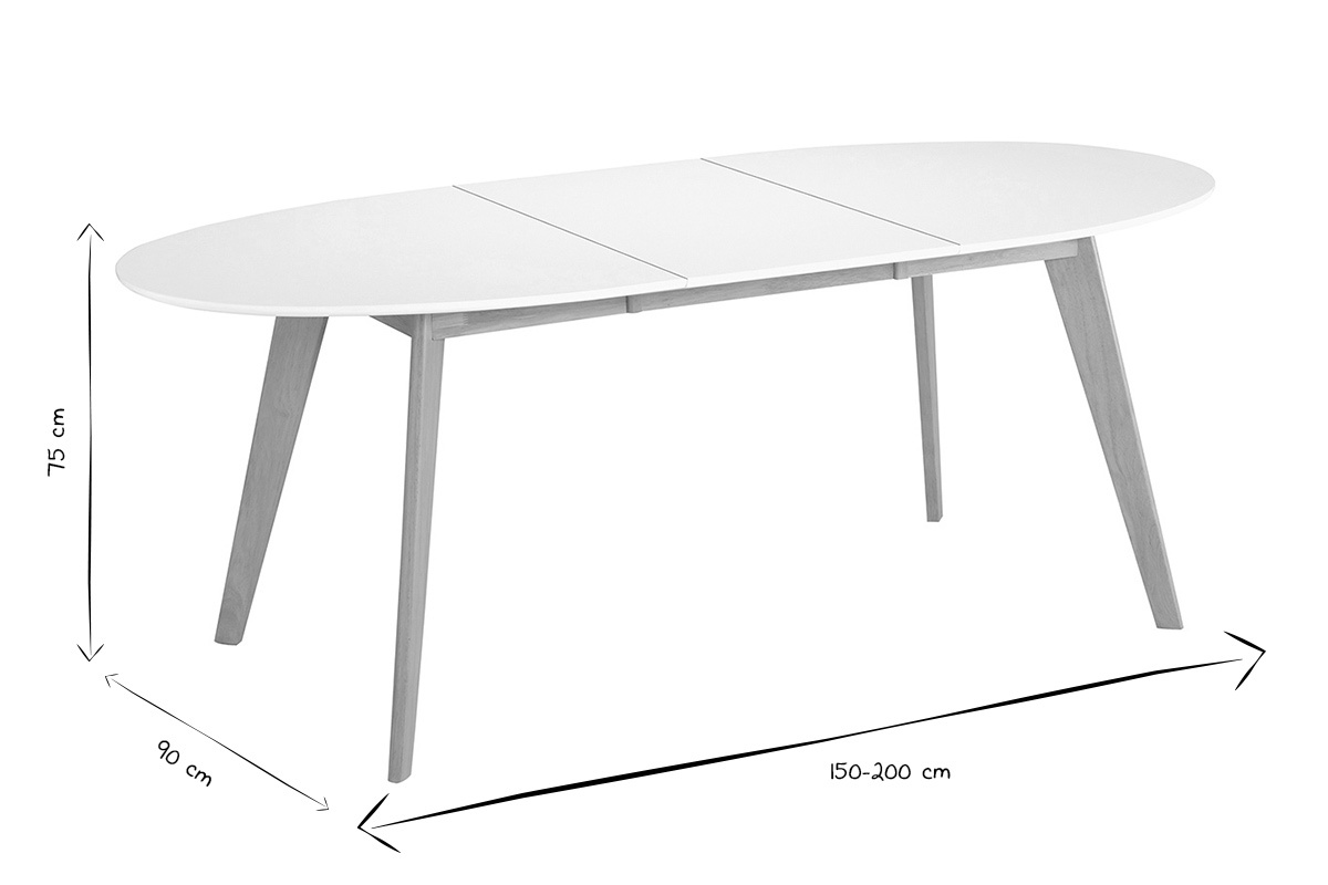 Mesa extensible oval blanca y madera clara L150-200 LEENA