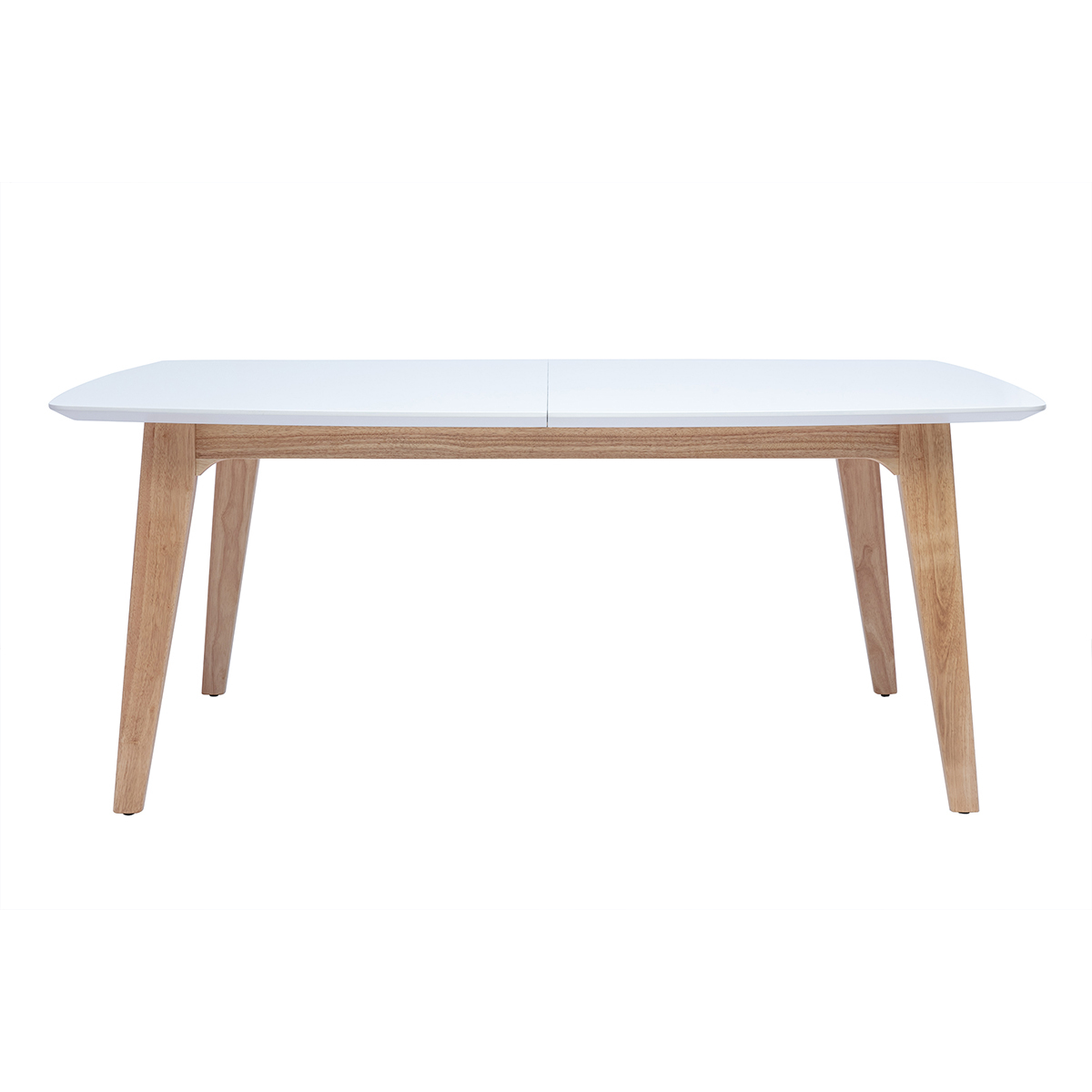 Mesa extensible rectangular de madera blanca y roble claro de 180-230 cm FIFTIES con extensiones integradas