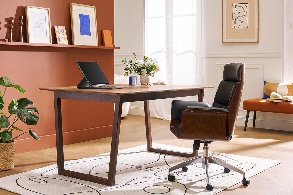 Mesa extensible rectangular de nogal 160-240 cm LAHO