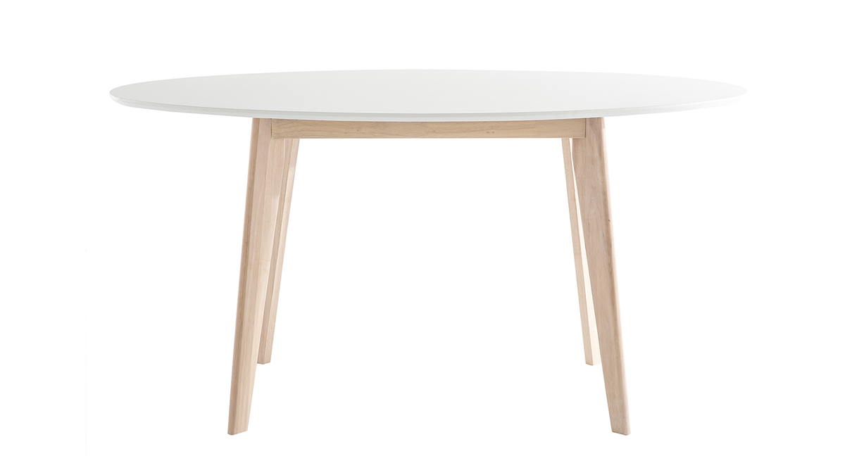 Mesa oval 150cm blanca y madera clara LEENA