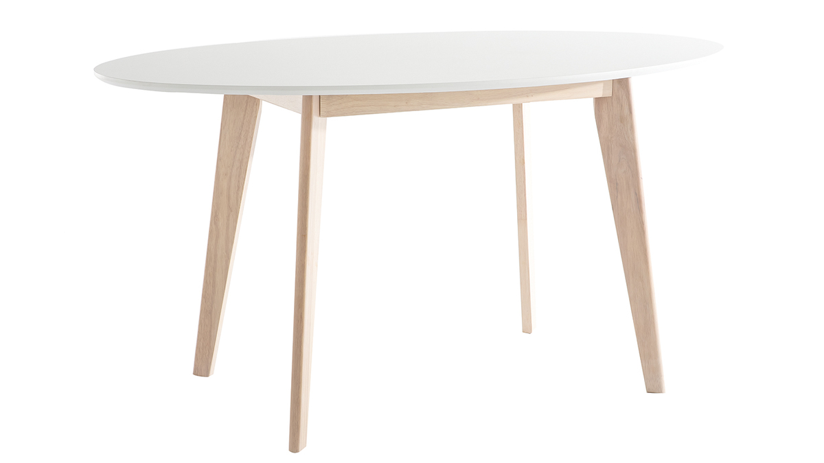 Mesa oval 150cm blanca y madera clara LEENA