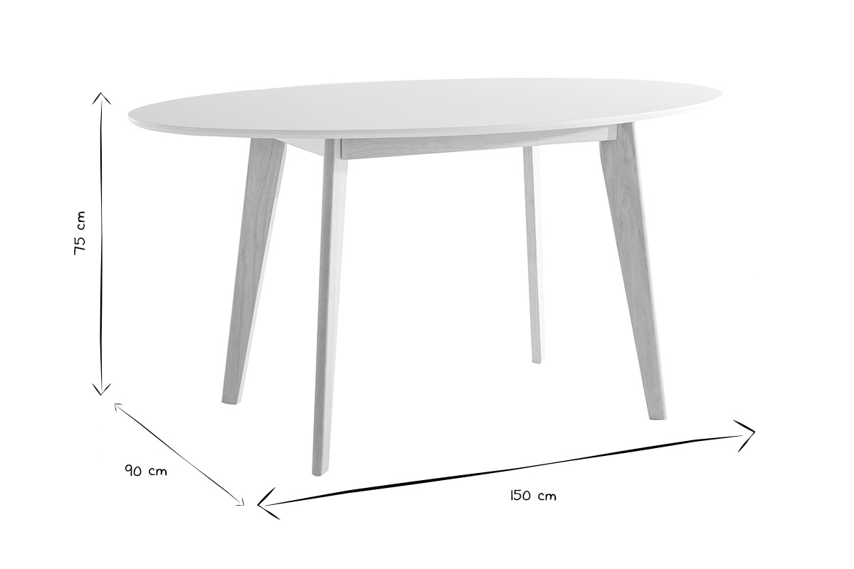 Mesa oval 150cm blanca y madera clara LEENA