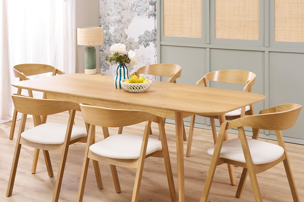 Mesa rectangular extensible con extensiones integradas de madera de roble claro 160-210 cm ANK
