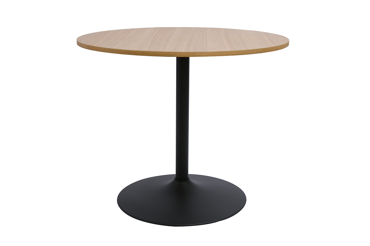 Mesa redonda de diseo de comedor en acabado de roble y negro D90 cm CALISTA