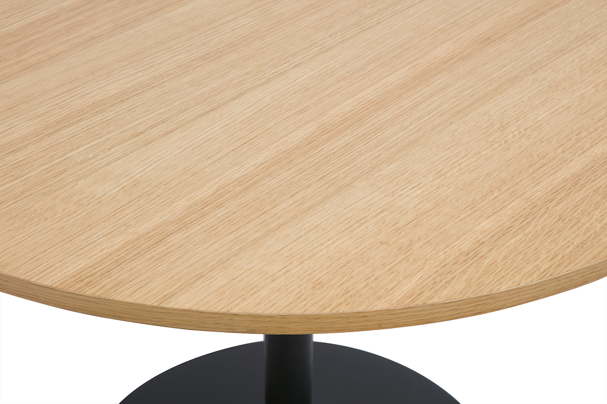Mesa redonda de diseo de comedor en acabado de roble y negro D90 cm CALISTA
