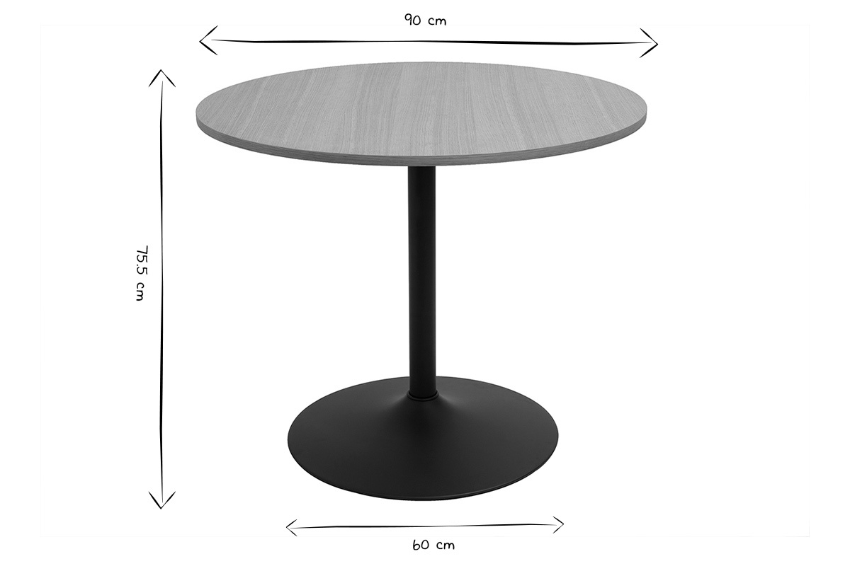 Mesa redonda de diseo de comedor en acabado de roble y negro D90 cm CALISTA