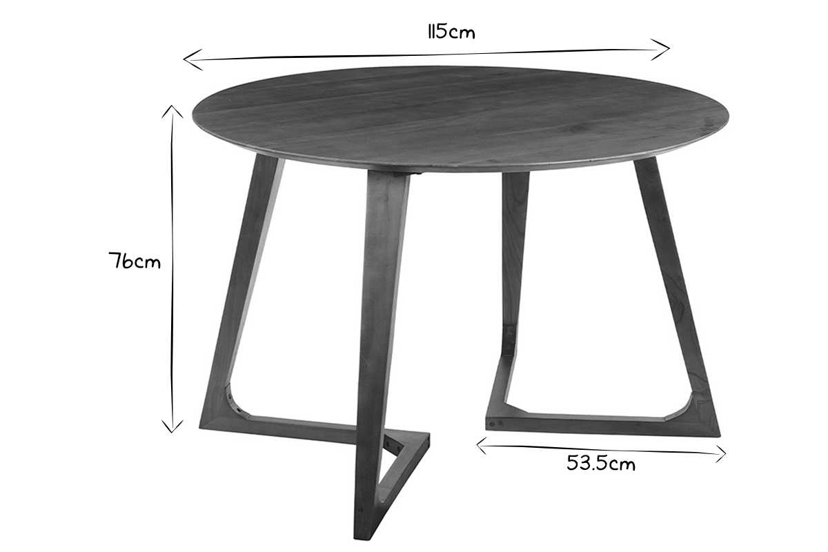 Mesa redonda de diseo de madera maciza 115 cm BANDOL