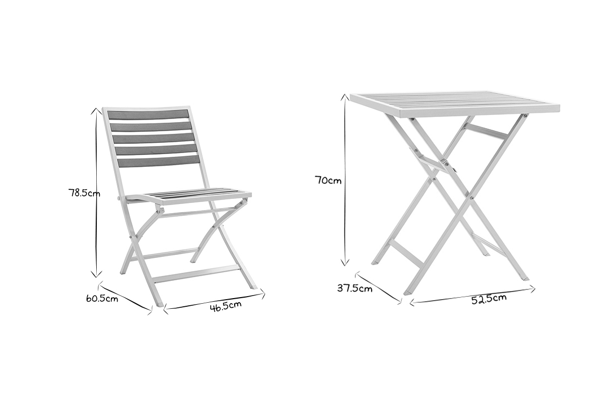 Mesa y 2 sillas plegables blanco y gris MOJITO