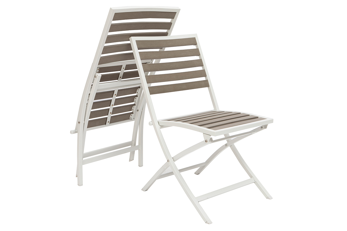 Mesa y 2 sillas plegables blanco y gris MOJITO