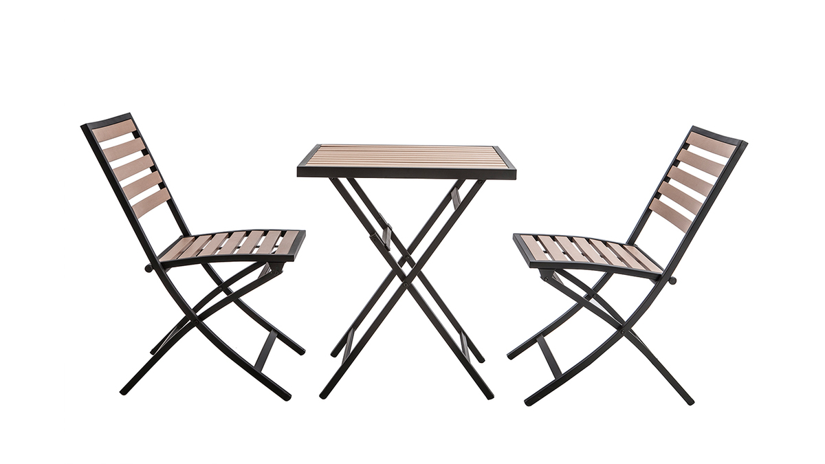 Mesa y 2 sillas plegables negro y madera MOJITO