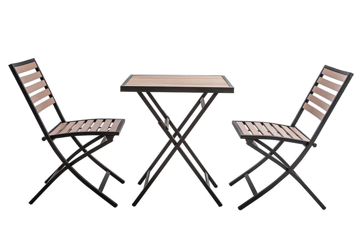 Mesa y 2 sillas plegables negro y madera MOJITO