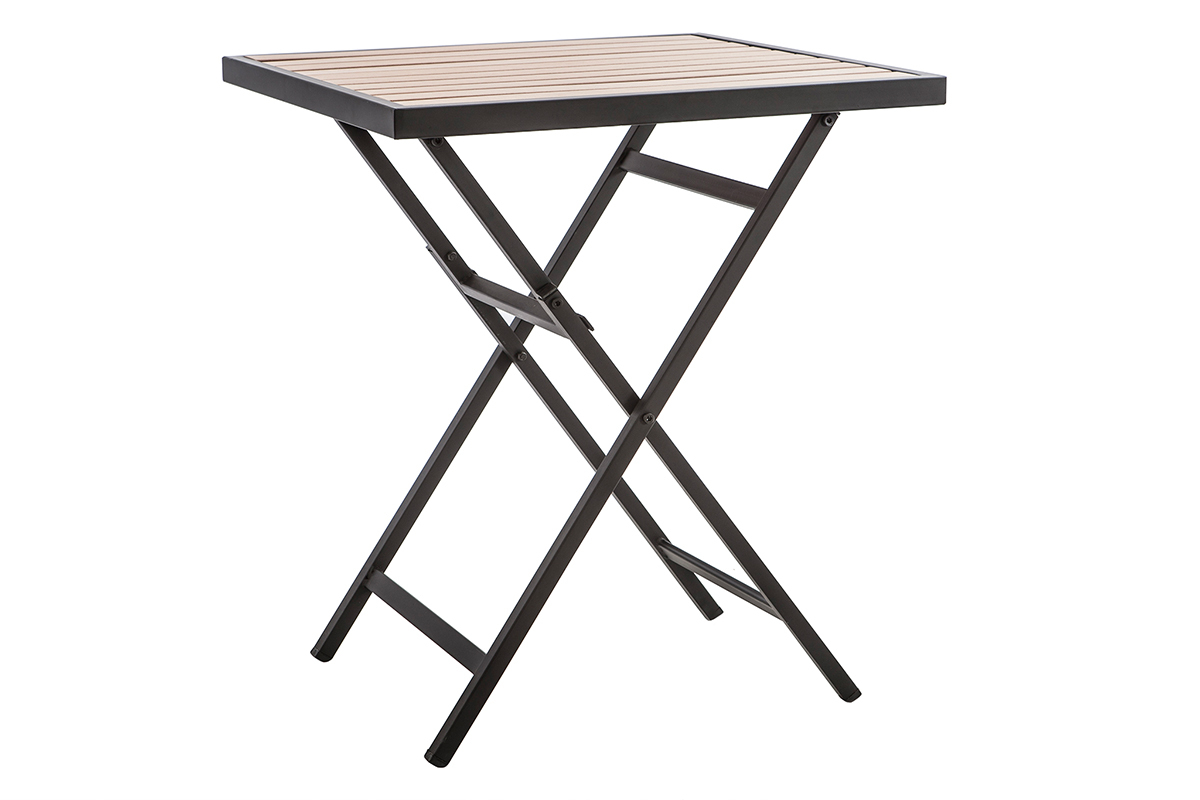 Mesa y 2 sillas plegables negro y madera MOJITO