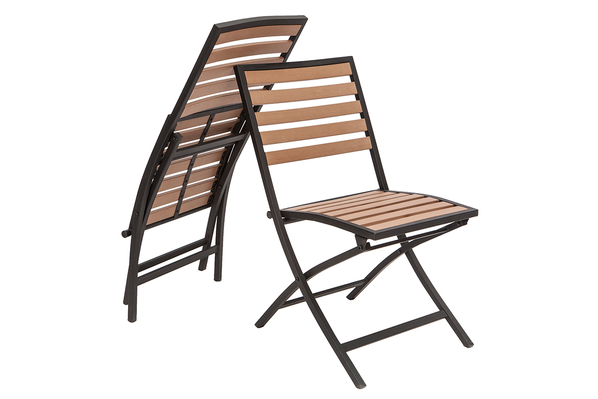 Mesa y 2 sillas plegables negro y madera MOJITO