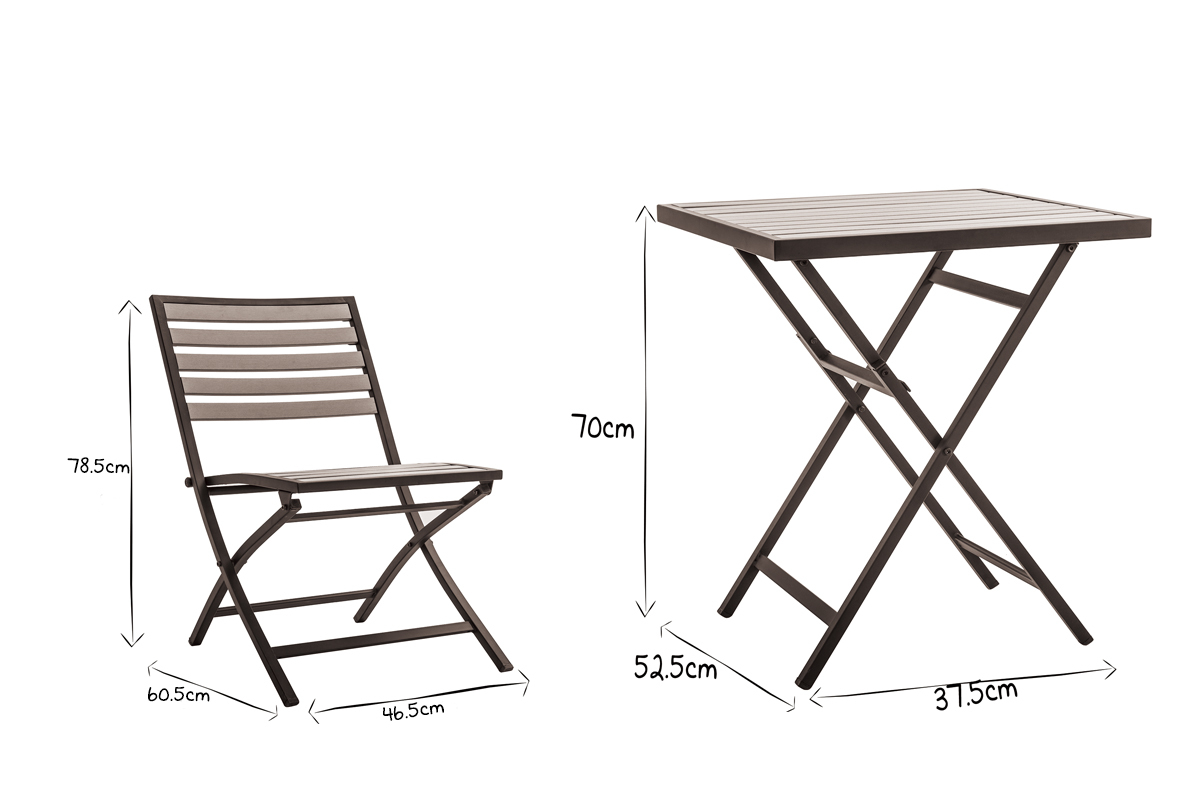 Mesa y 2 sillas plegables negro y madera MOJITO