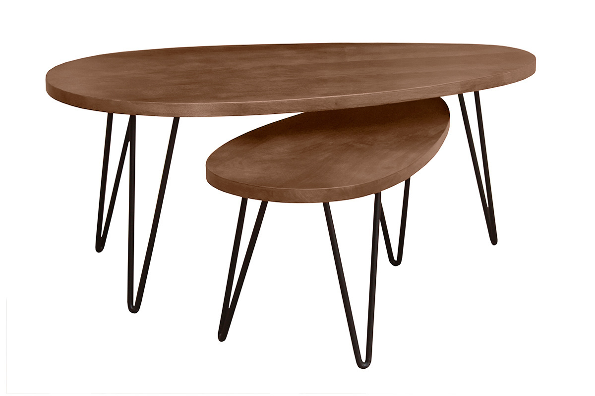 Mesas auxiliares nido madera oscura de mango macizo y metal negro (juego de 2) VIBES